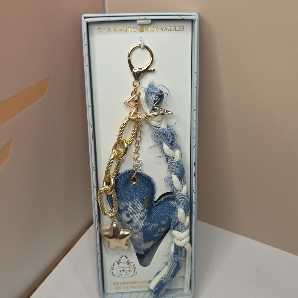 đâŞď¸EyecandyâŞď¸Blue Denim Heart Keychain Charm